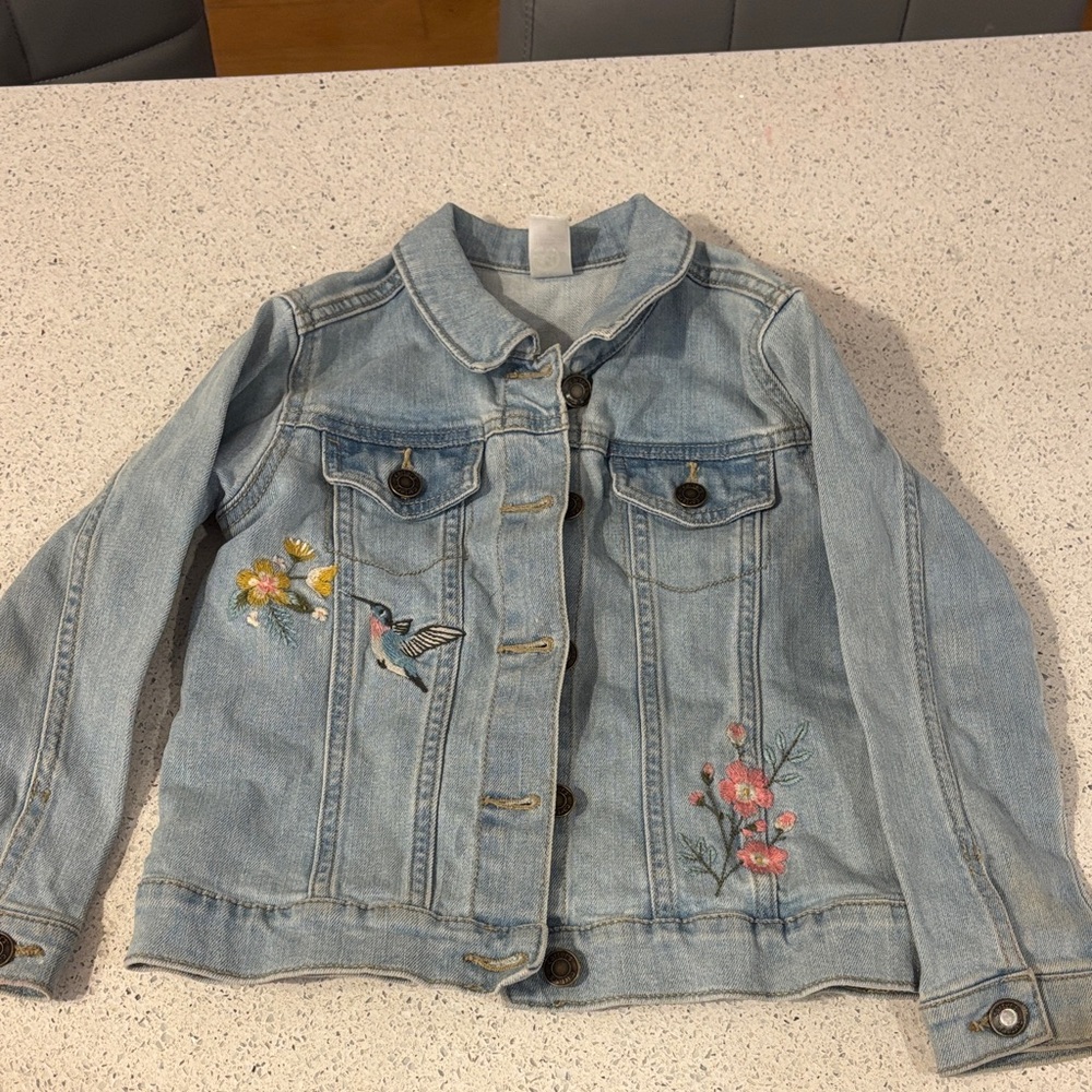 Carter's Light Blue Denim Jacket with Floral Embroidery